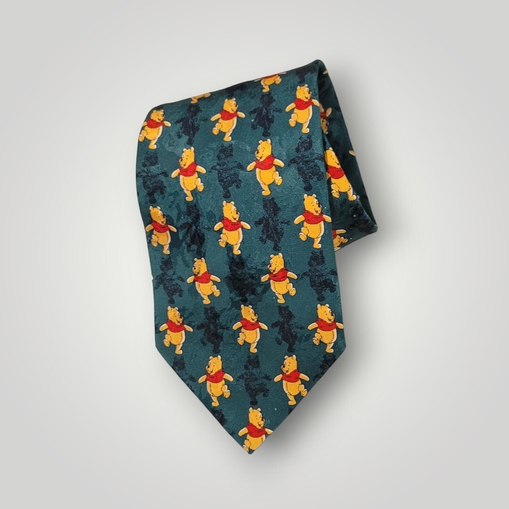 Winnie the Pooh Dancing w/ Shadow Disney Necktie 100% Silk Made in Italy - Green